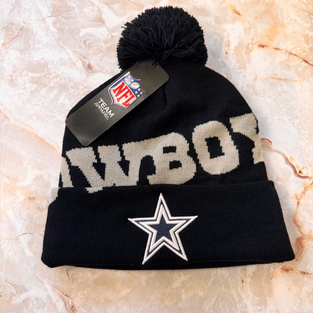 Ultra Game Dallas Cowboys Hat Mens OSFM Black Beanie NFL Football Pom Fleece New